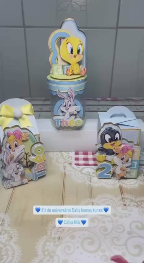 Kit 3 Caixas personalizadas Baby Looney Tunes - Festa Baby Looney Tunes